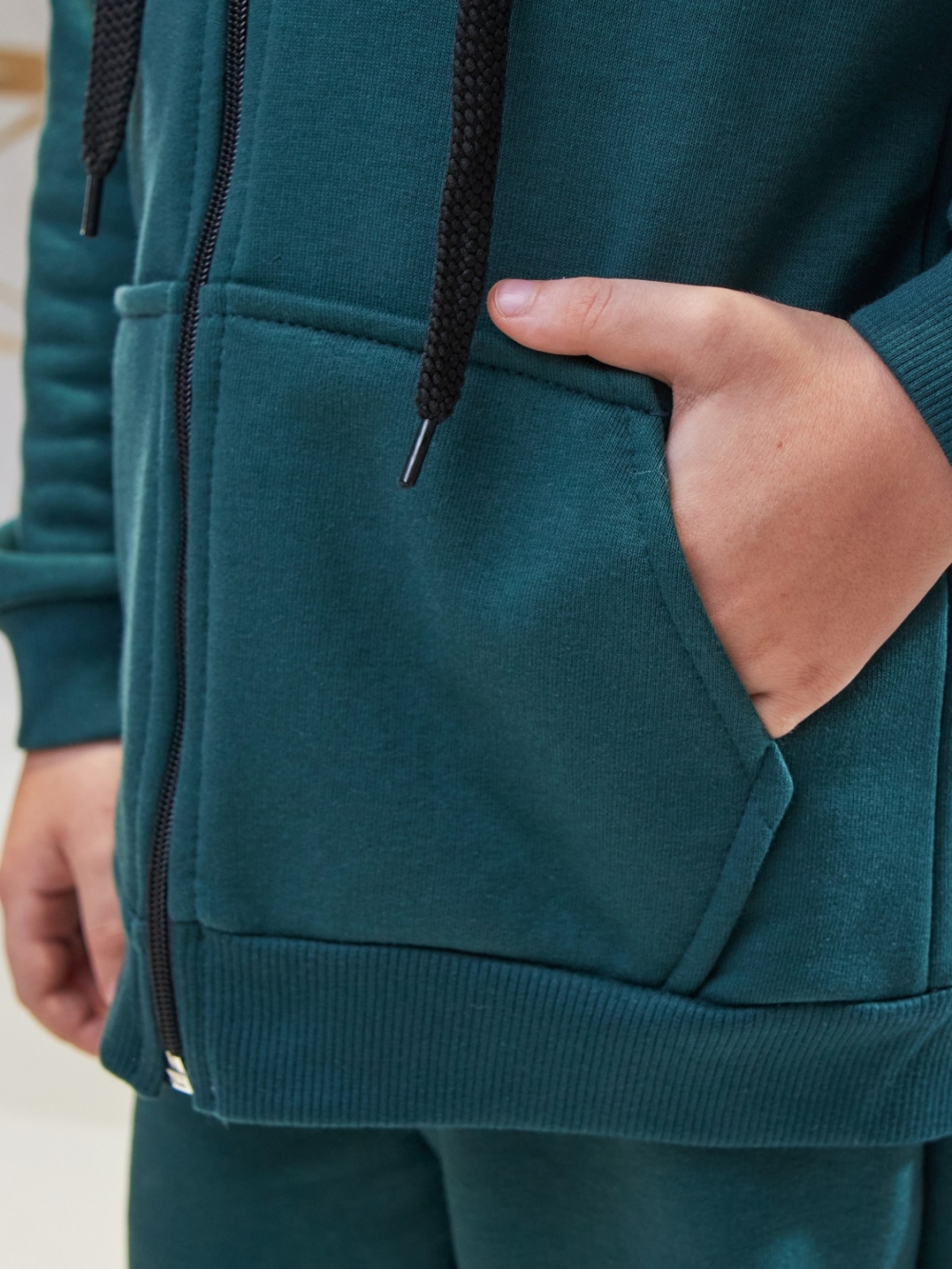 328-ИЗ. Костюм детский  на молнии, изумрудный, хлопок 65%, 35% ПЭ, 3-х нитка без начеса 80,86,92