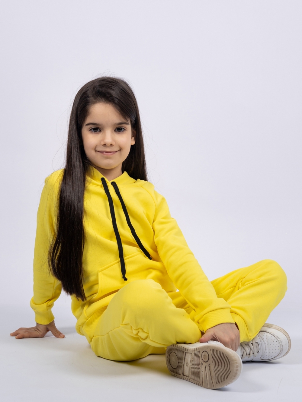 311-Ж. Свитшот с капюшоном + Штаны, хлопок 65%, 35% ПЭ, 3-х нитка ( без начеса)  желтый 98,104,110,116