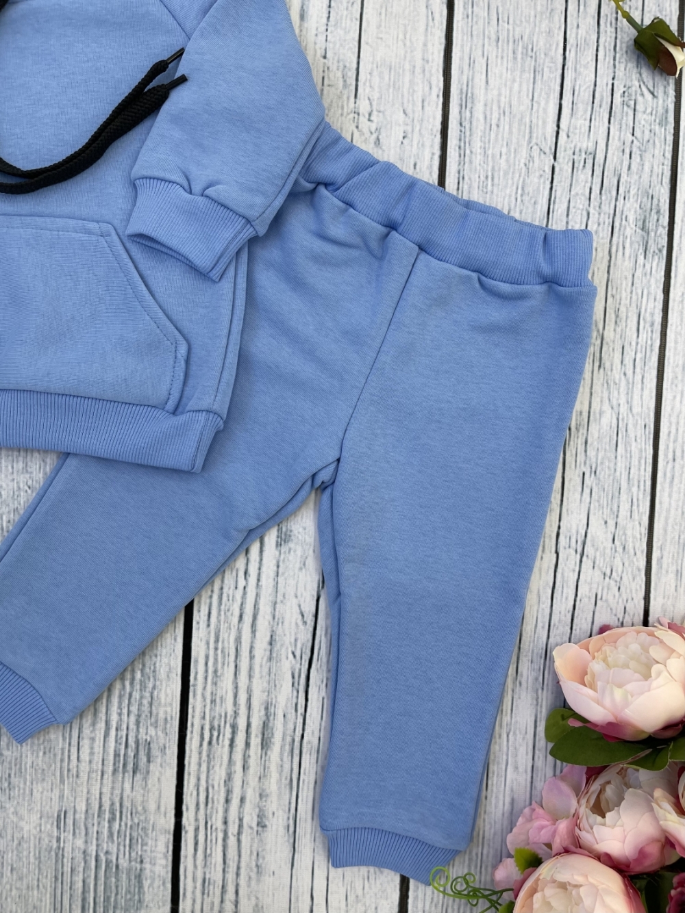 311-Г. Свитшот с капюшоном + Штаны, хлопок 65%, 35% ПЭ, 3-х нитка ( без начеса) голубой 98,104,110,116